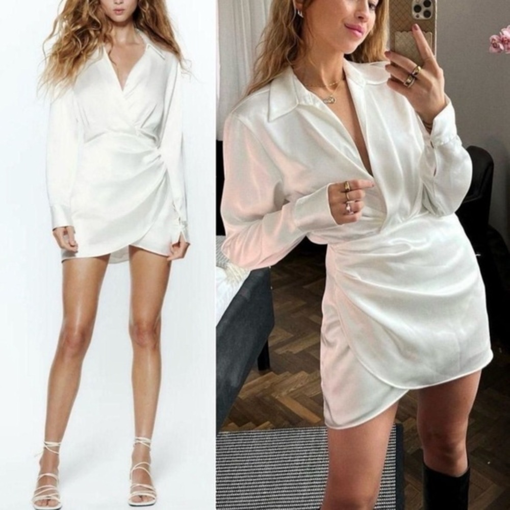 ZARA White Satin Effect Mini Party Dress